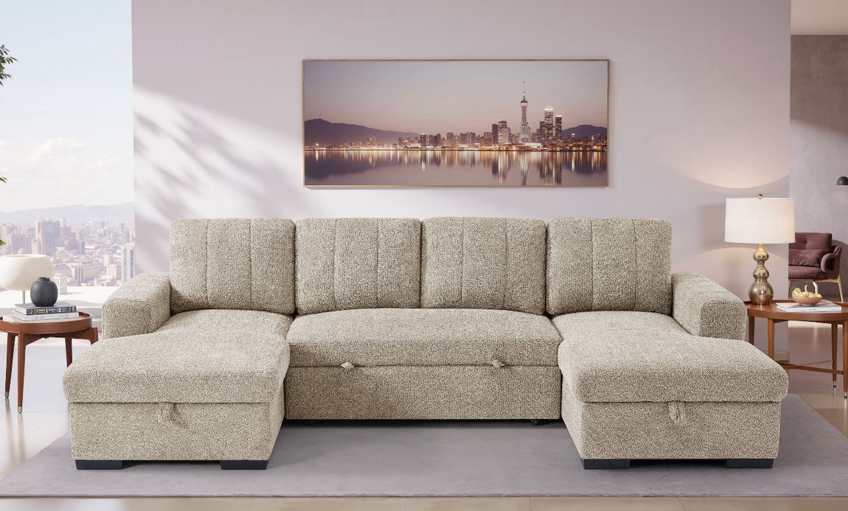 Vareena U-Shape Sofa Bed with Storage (Available in Chenille Light Grey, Dark Grey, Blue, Beige or Green)