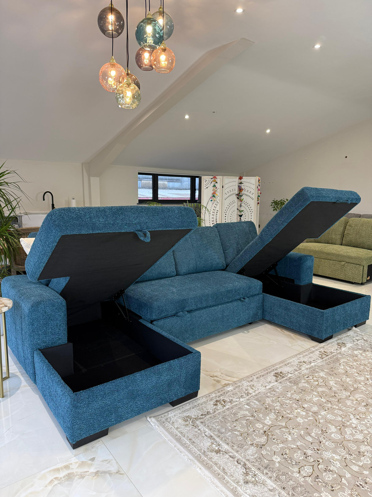 Vareena U-Shape Sofa Bed with Storage (Available in Chenille Light Grey, Dark Grey, Blue, Beige or Green)
