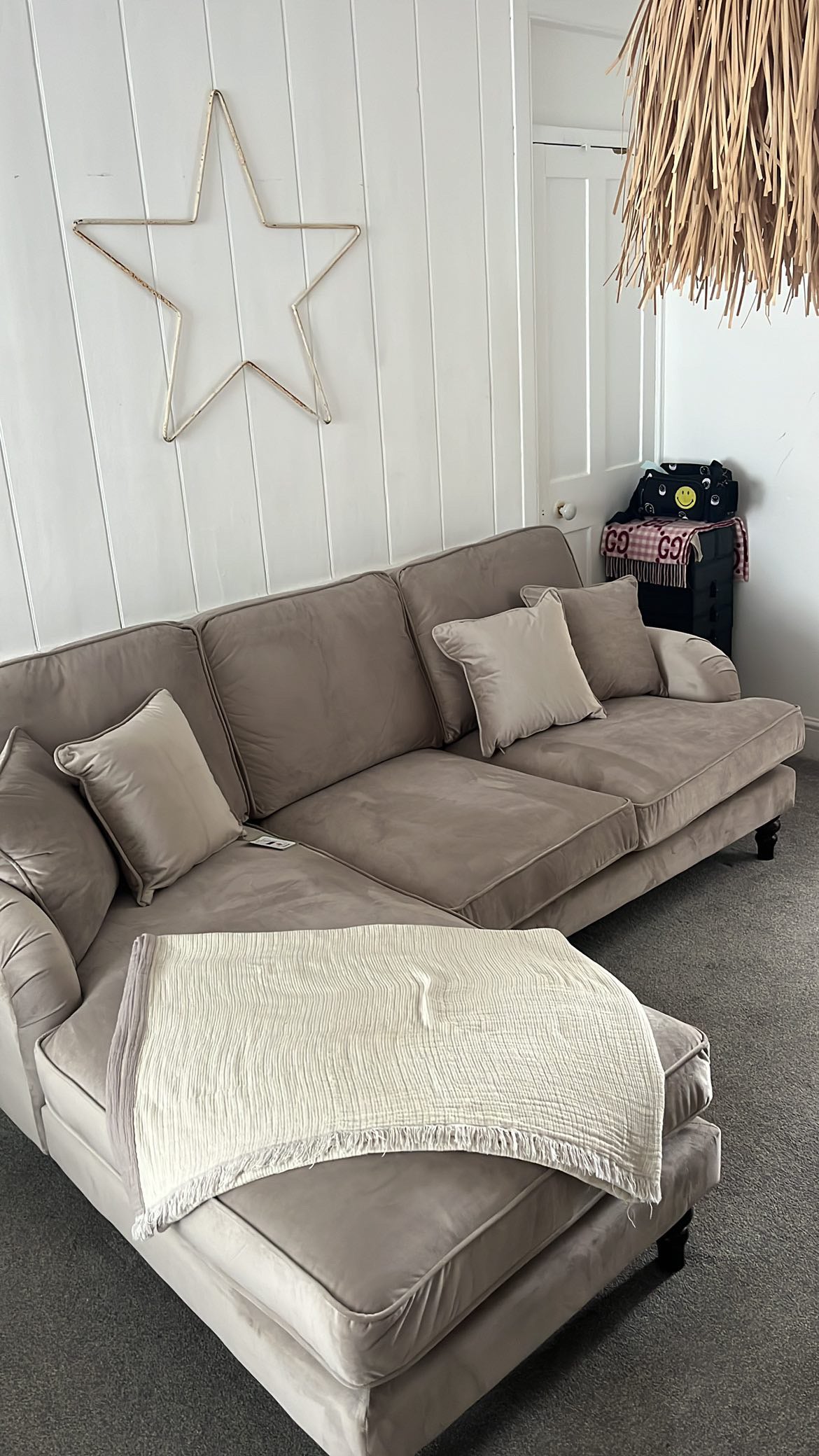 Rupert Chaise Corner Sofa in Plush Velvet Beige