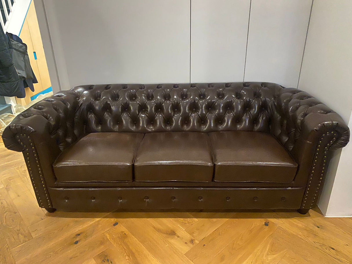 Hampton 3 Seat Chesterfield Leather Sofa (Available in Black Leather, Antique Brown Leather or Oxblood Red Leather)