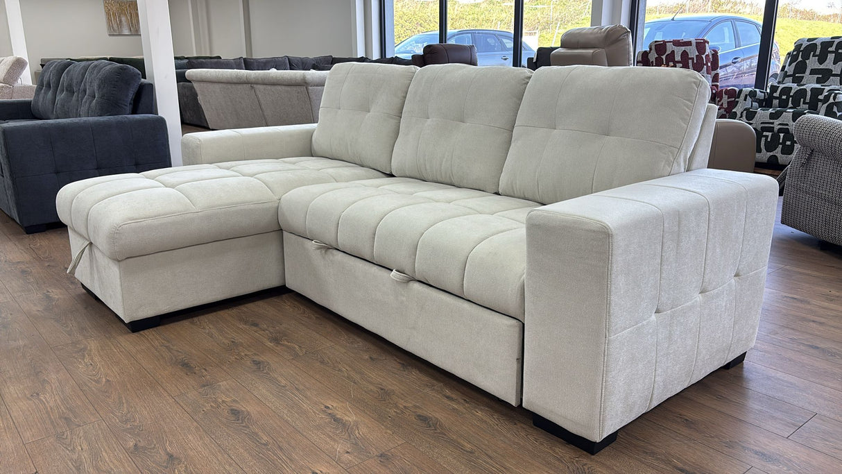 Milano Corner Sofa Bed with Storage (Available in Chenille Cream, Dark Grey or Teal)