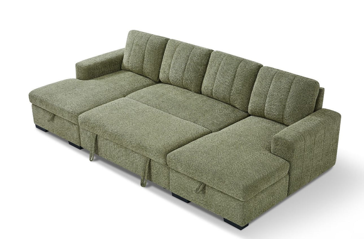 Vareena U-Shape Sofa Bed with Storage (Available in Chenille Light Grey, Dark Grey, Blue, Beige or Green)