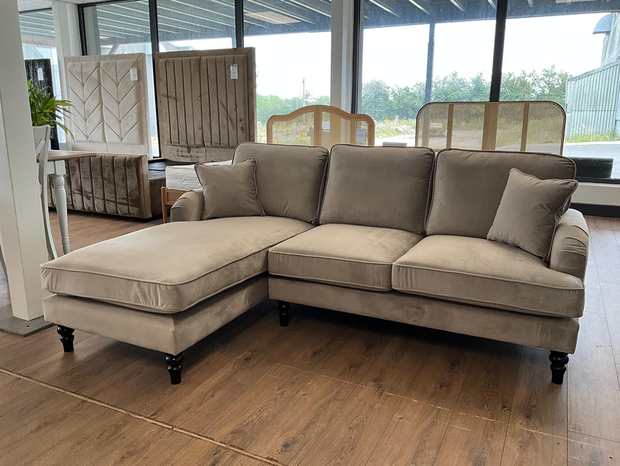 Rupert Chaise Corner Sofa in Plush Velvet Beige