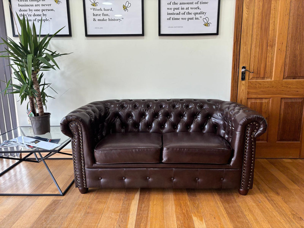 Hampton 2 Seat Chesterfield Leather Sofa (Available in Black Leather, Antique Brown Leather or Oxblood Red Leather)