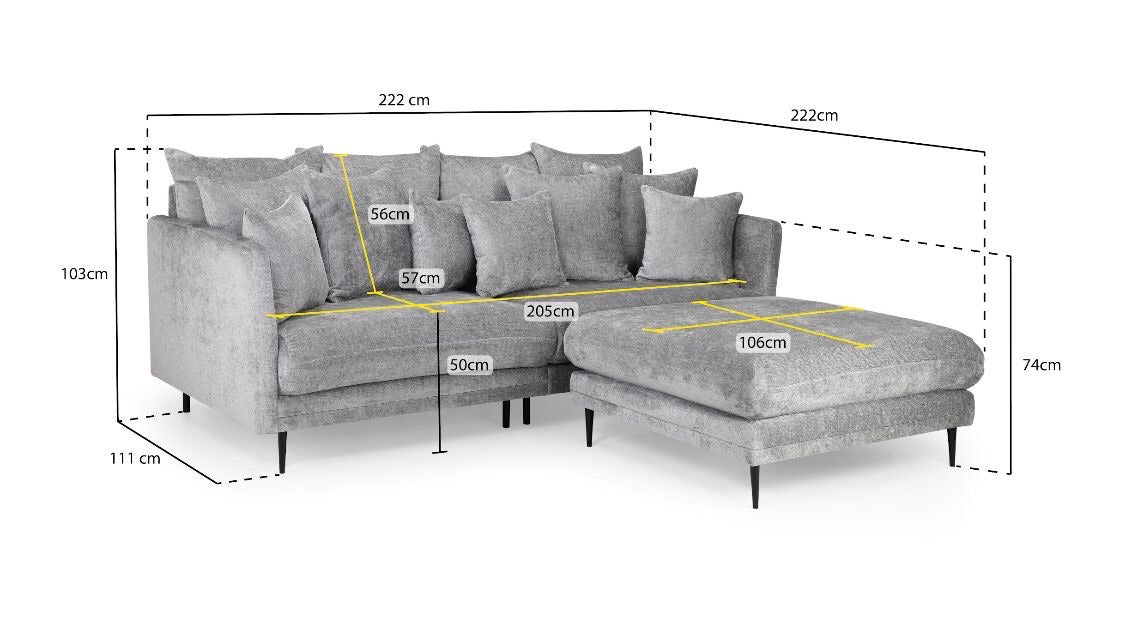 Wimbledon 4 seat sofa with footstool (Available in Velvet Silver)