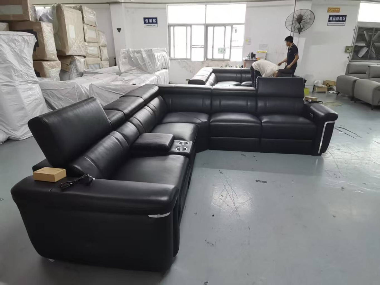 Autumnville Genuine Leather Electric Reclining Corner Sofa (Available in Tanned Brown or Black)