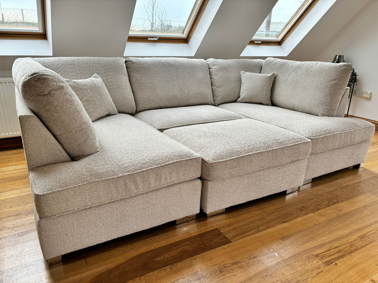 Westminster U-Shape/Cinema Sofa (Available in Plush Velvet Champagne, Plush Velvet Grey, Plush Velvet Black, Linen Beige, Linen Light Grey, Linen Charcoal, Boucle Cream or Boucle Grey)