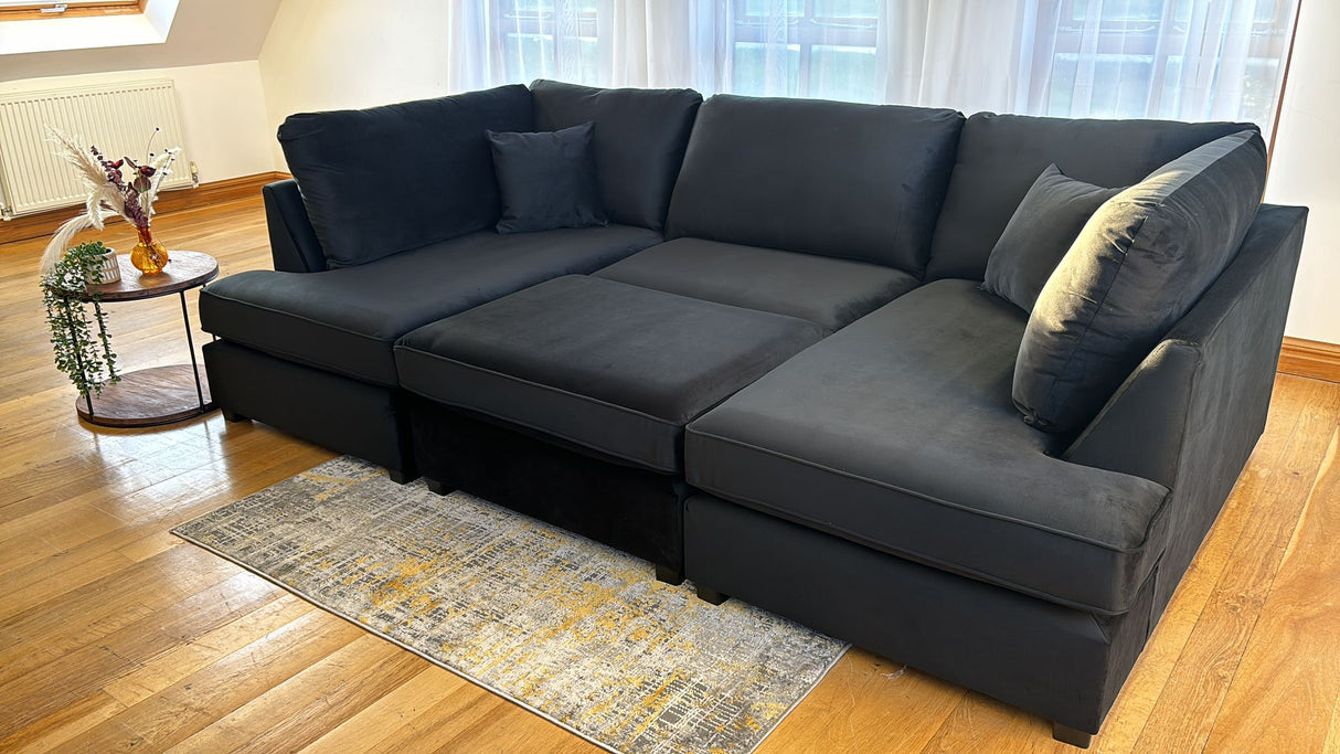 Westminster U-Shape/Cinema Sofa (Available in Plush Velvet Champagne, Plush Velvet Grey, Plush Velvet Black, Linen Beige, Linen Light Grey, Linen Charcoal, Boucle Cream or Boucle Grey)