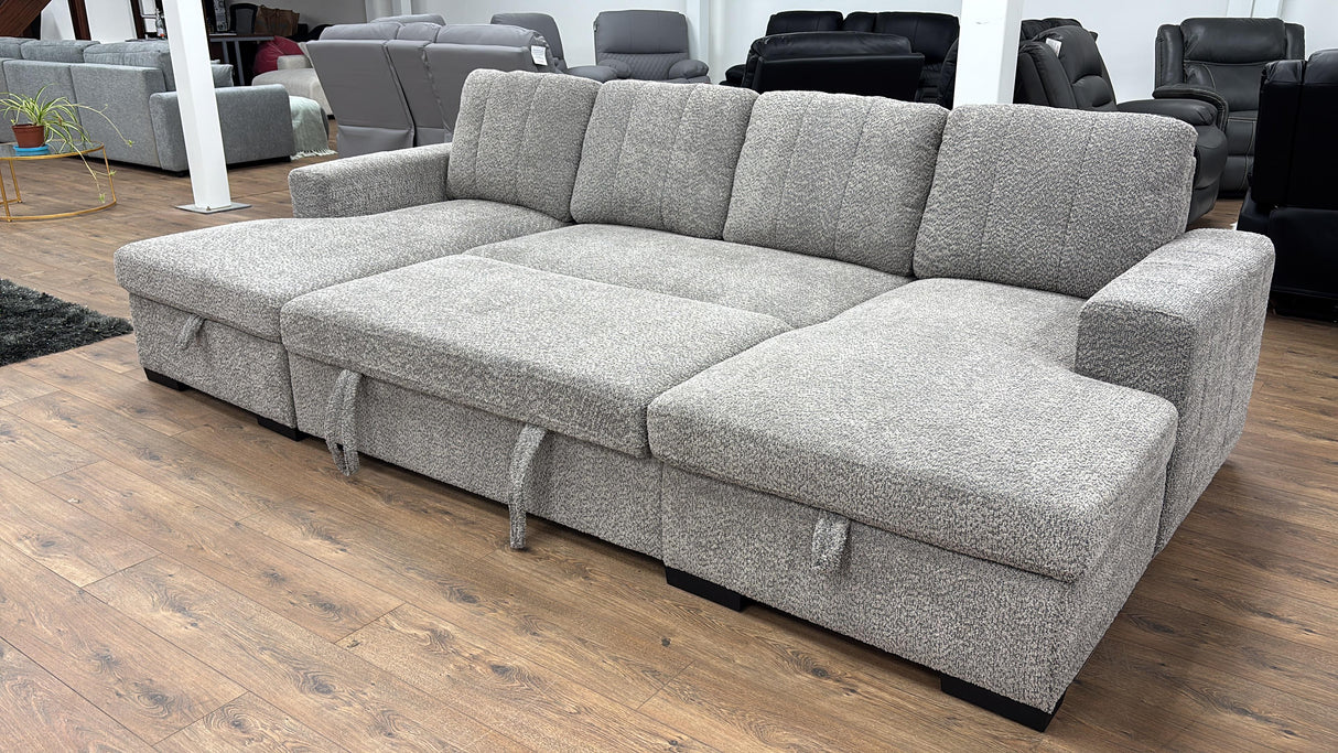Vareena U-Shape Sofa Bed with Storage (Available in Chenille Light Grey, Dark Grey, Blue, Beige or Green)