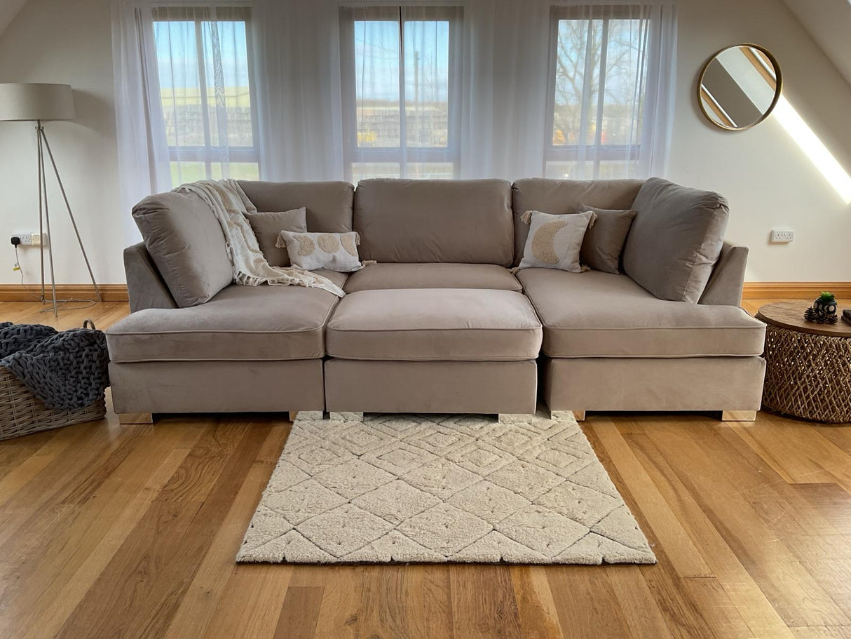 Westminster U-Shape/Cinema Sofa (Available in Plush Velvet Champagne, Plush Velvet Grey, Plush Velvet Black, Linen Beige, Linen Light Grey, Linen Charcoal, Boucle Cream or Boucle Grey)