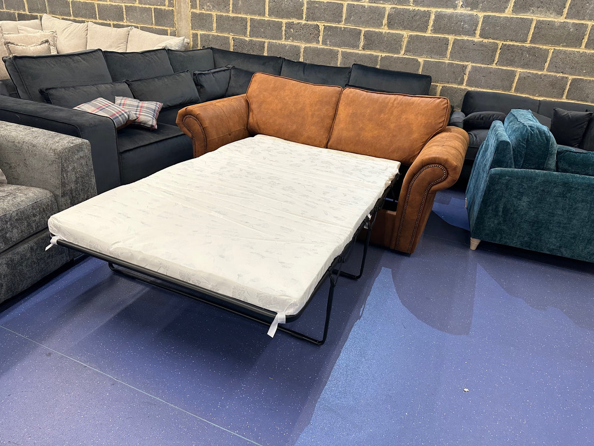 Ozark 3 Seat Sofa Bed in Tanned Faux Leather Brown