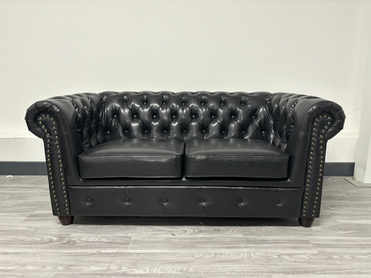 Hampton 2 Seat Chesterfield Leather Sofa (Available in Black Leather, Antique Brown Leather or Oxblood Red Leather)