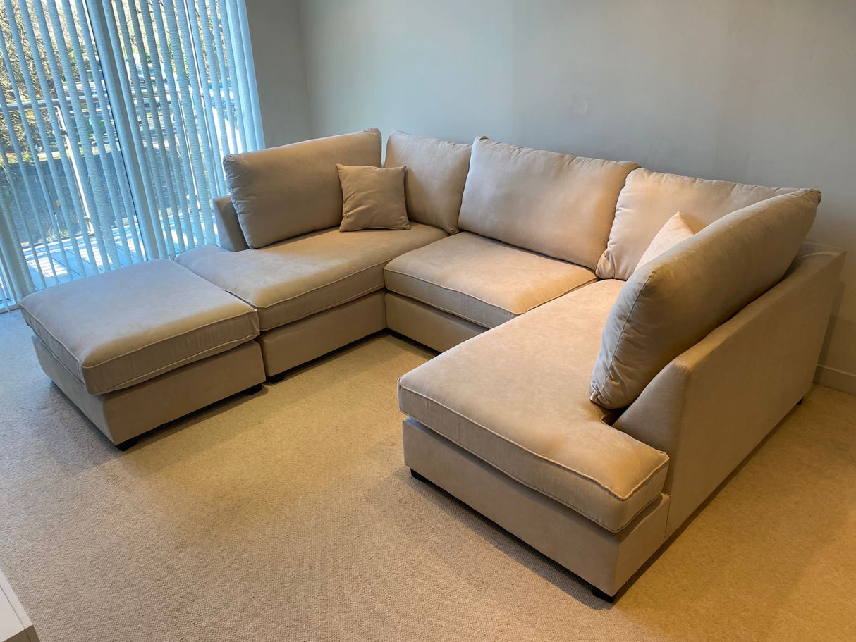 Westminster U-Shape/Cinema Sofa (Available in Plush Velvet Champagne, Plush Velvet Grey, Plush Velvet Black, Linen Beige, Linen Light Grey, Linen Charcoal, Boucle Cream or Boucle Grey)