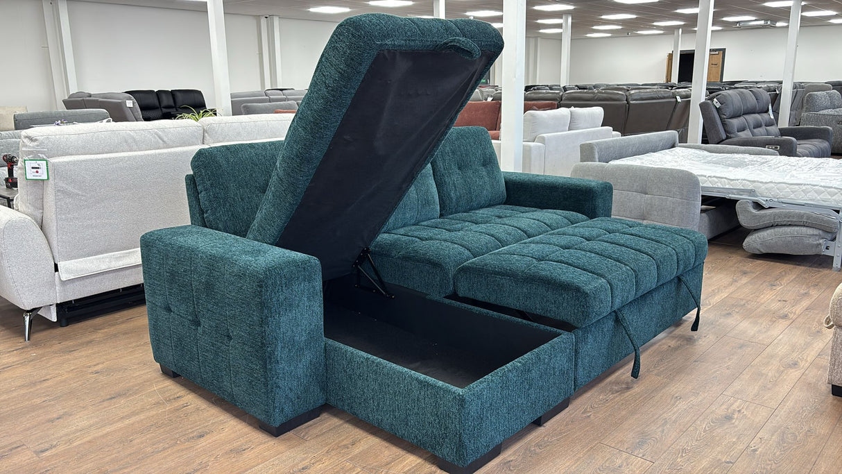 Milano Corner Sofa Bed with Storage (Available in Chenille Cream, Dark Grey or Teal)