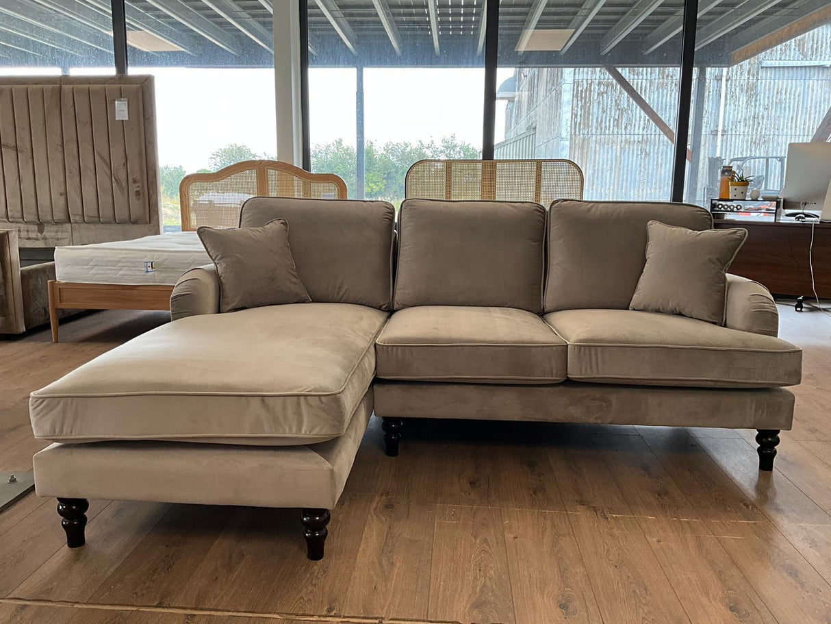 Rupert Chaise Corner Sofa in Plush Velvet Beige
