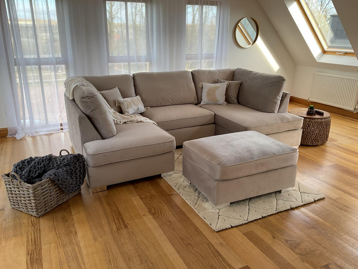 Westminster U-Shape/Cinema Sofa (Available in Plush Velvet Champagne, Plush Velvet Grey, Plush Velvet Black, Linen Beige, Linen Light Grey, Linen Charcoal, Boucle Cream or Boucle Grey)