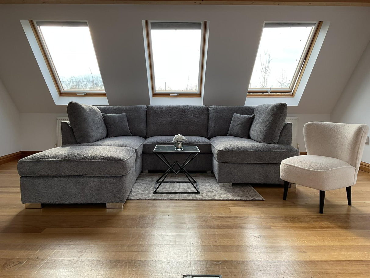 Westminster U-Shape/Cinema Sofa (Available in Plush Velvet Champagne, Plush Velvet Grey, Plush Velvet Black, Linen Beige, Linen Light Grey, Linen Charcoal, Boucle Cream or Boucle Grey)