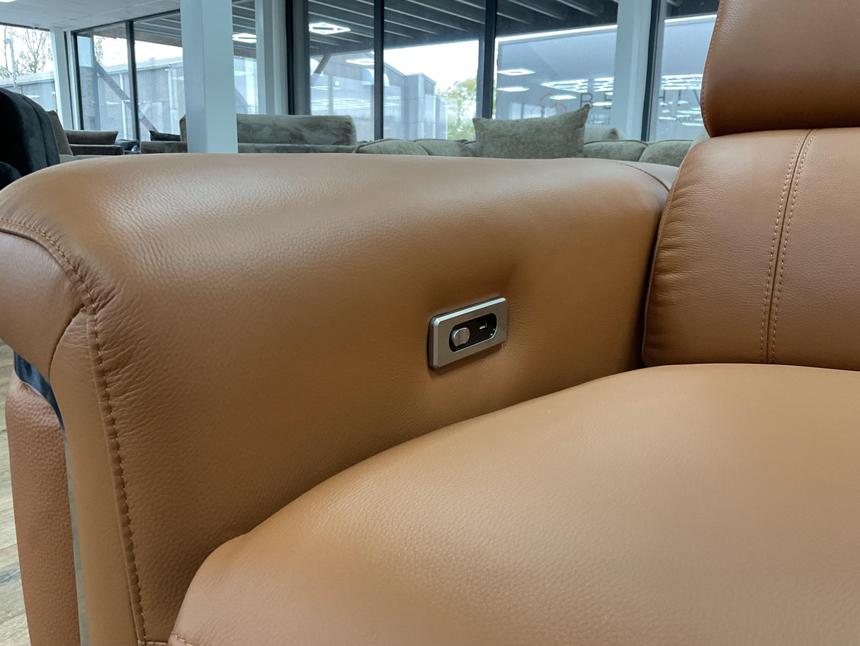 Autumnville Genuine Leather Electric Reclining Corner Sofa (Available in Tanned Brown or Black)