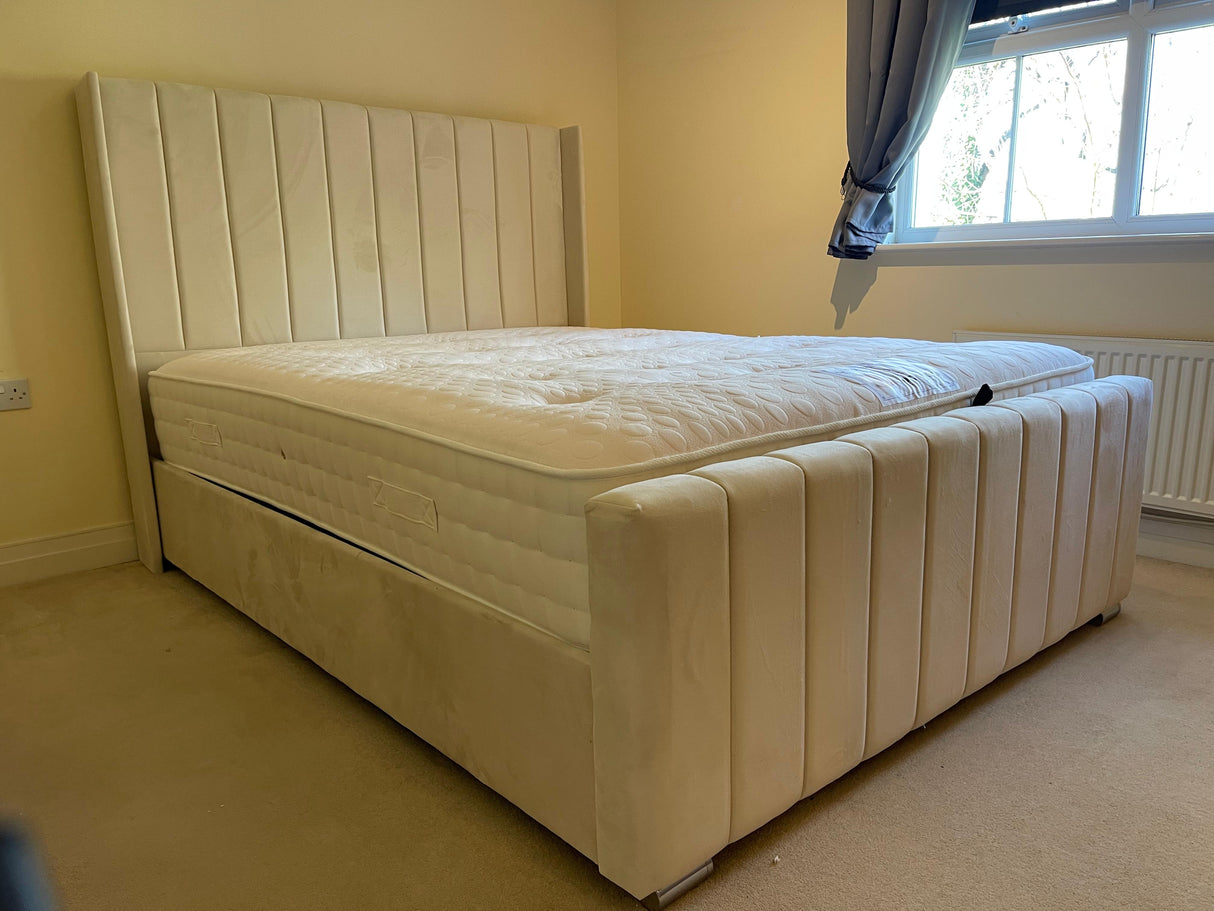 Zoe Winged Bed with Storage (Available in Plush Velvet Cream)