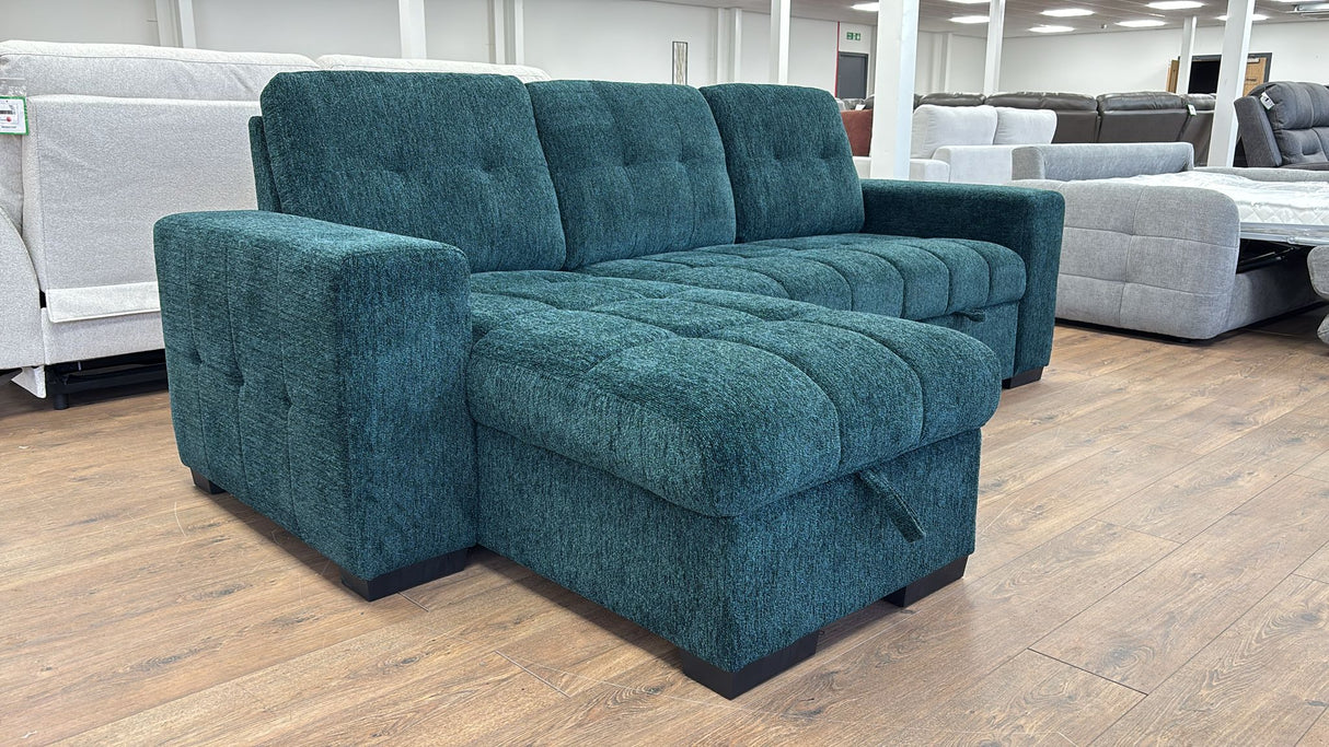 Milano Corner Sofa Bed with Storage (Available in Chenille Beige, Dark Grey or Teal)