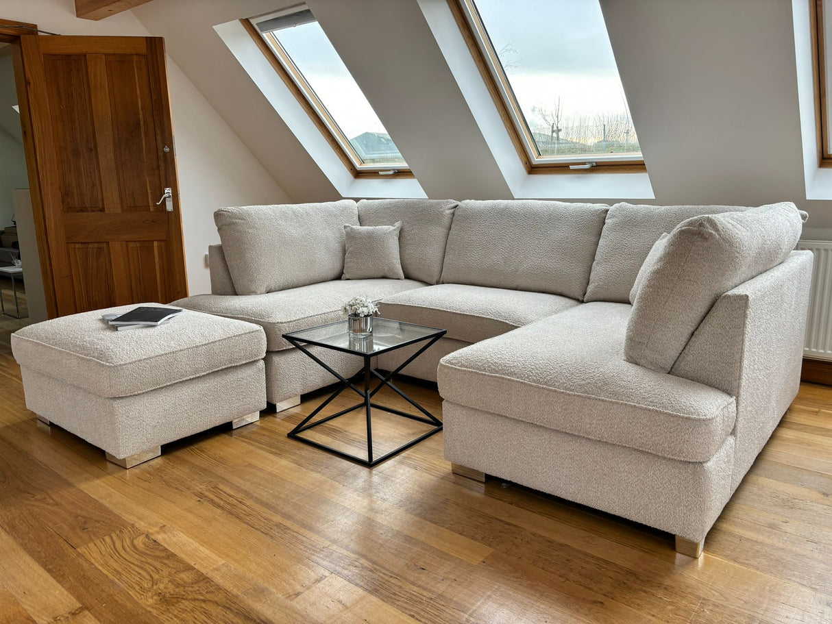 Westminster U-Shape/Cinema Sofa (Available in Plush Velvet Champagne, Plush Velvet Grey, Plush Velvet Black, Linen Beige, Linen Light Grey, Linen Charcoal, Boucle Cream or Boucle Grey)