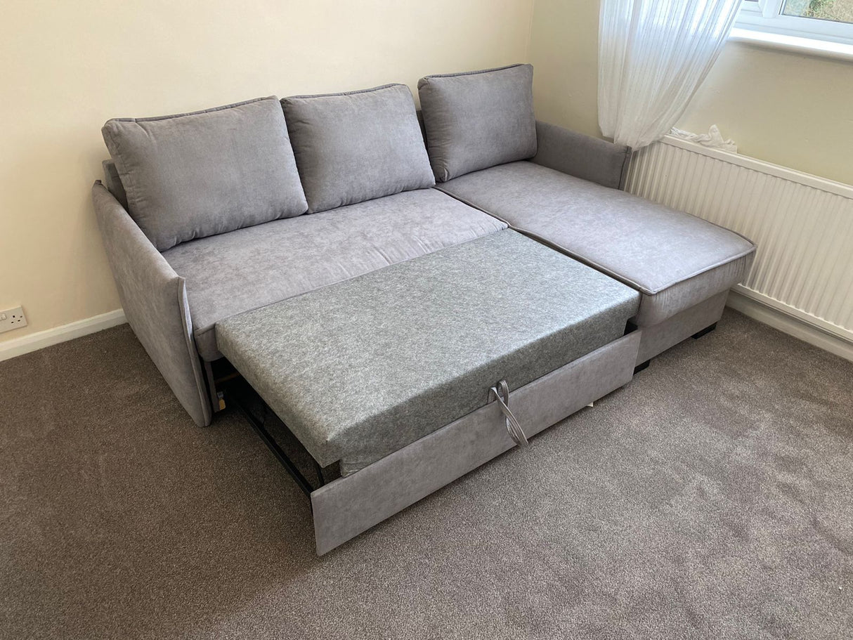 Megan Corner Sofa Bed with Storage (Available in Chenille Teal, Light Grey Dark Grey or Stone)
