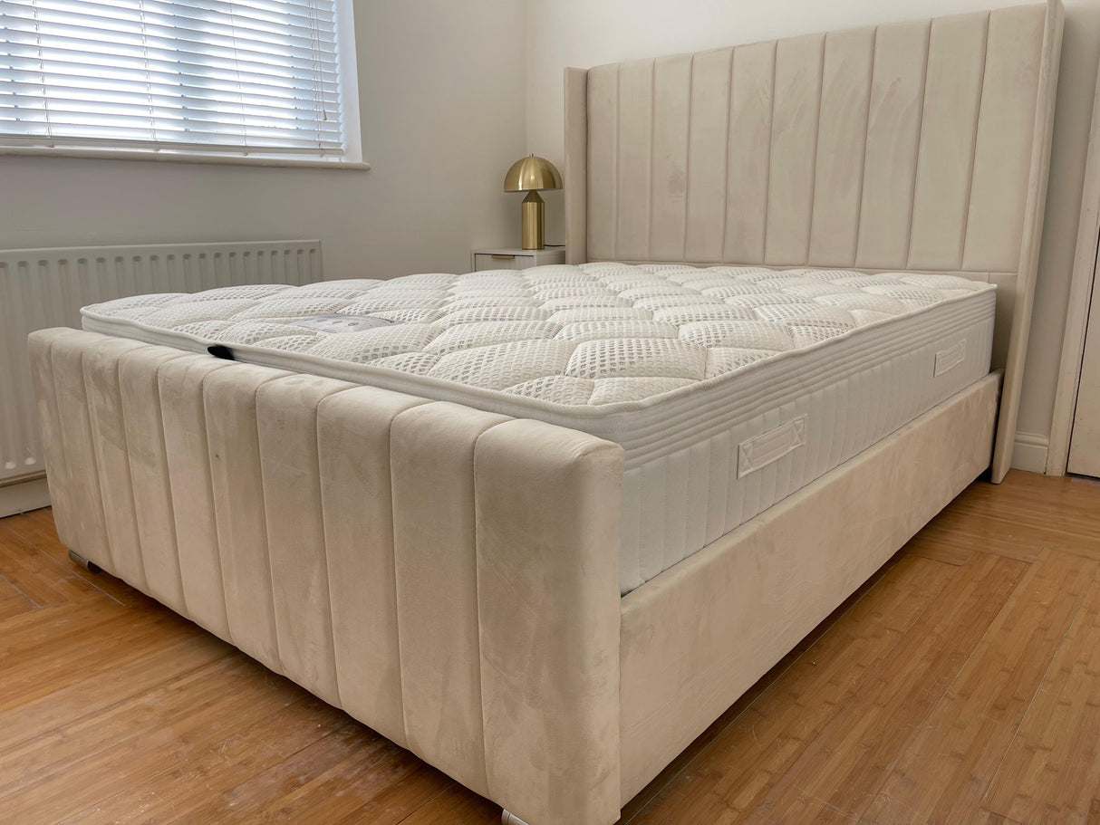 Zoe Winged Bed with Storage (Available in Plush Velvet Cream)