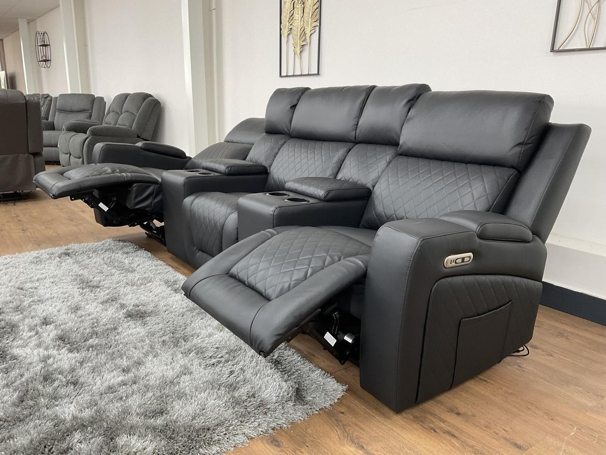 Napoli 3 Seat Electric Recliner Cinema Sofa (Available in Leather Black, Grey or Red)