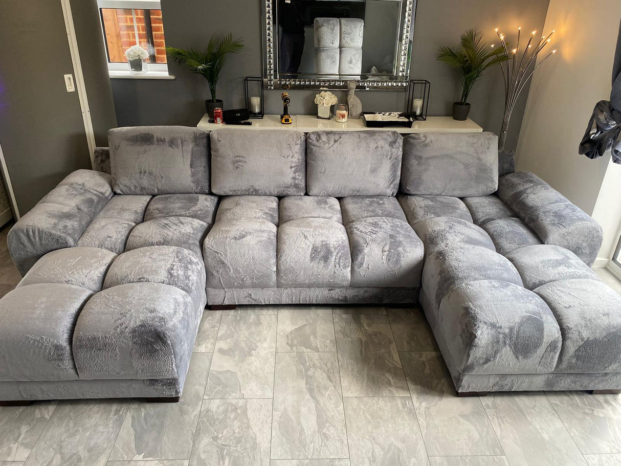 Stella U-Shape/Cinema Sofa (Available in Velvet Cream, Mocha or Grey)