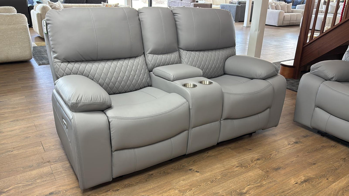 Pentagon 2 Seat Electric Recliner Sofa (Available in Leather Grey or Black)