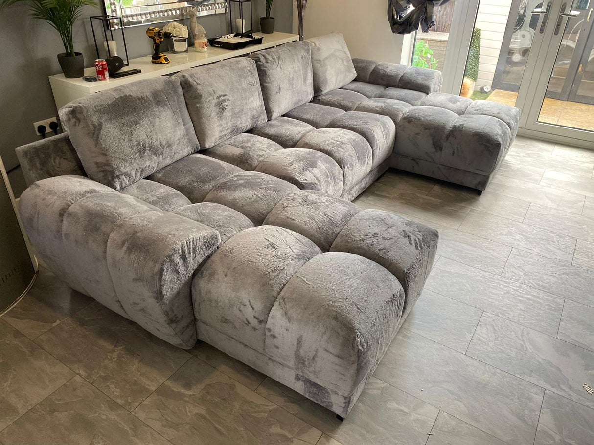 Stella U-Shape/Cinema Sofa (Available in Velvet Cream, Mocha or Grey)