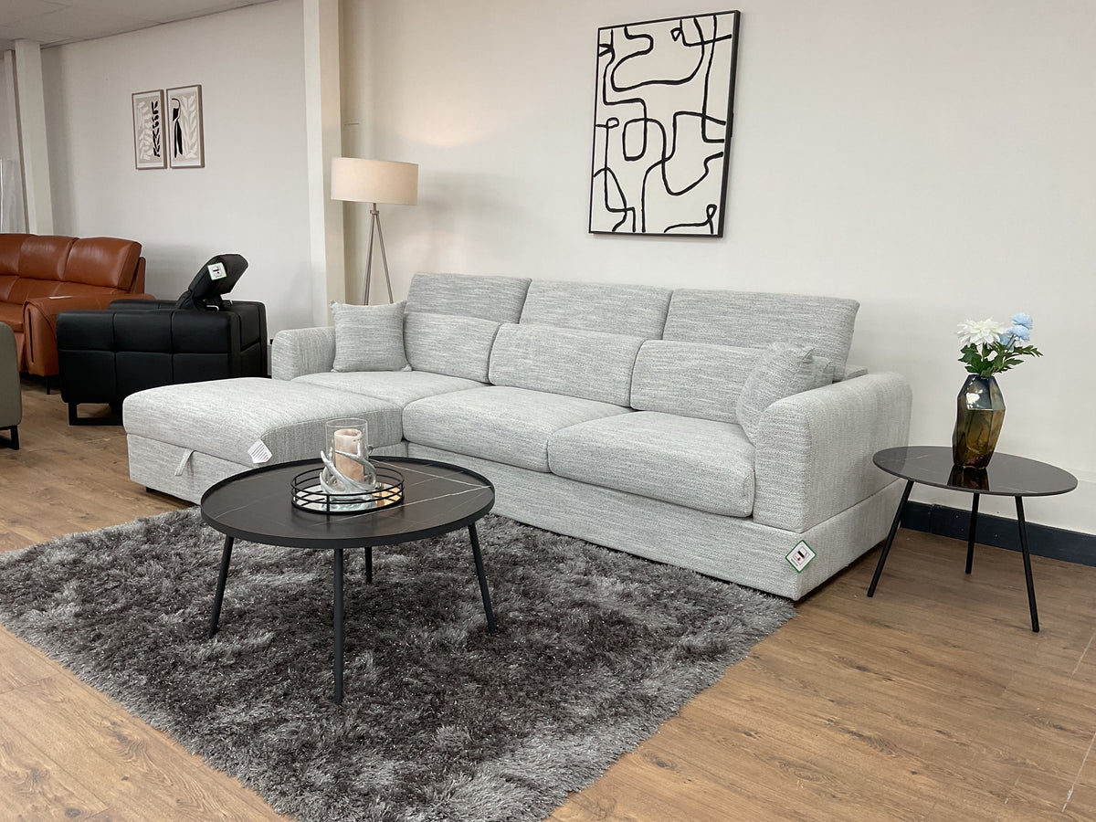 Duncan Chaise Corner Sofa and Storage Footstool (Available in Beige or Grey)