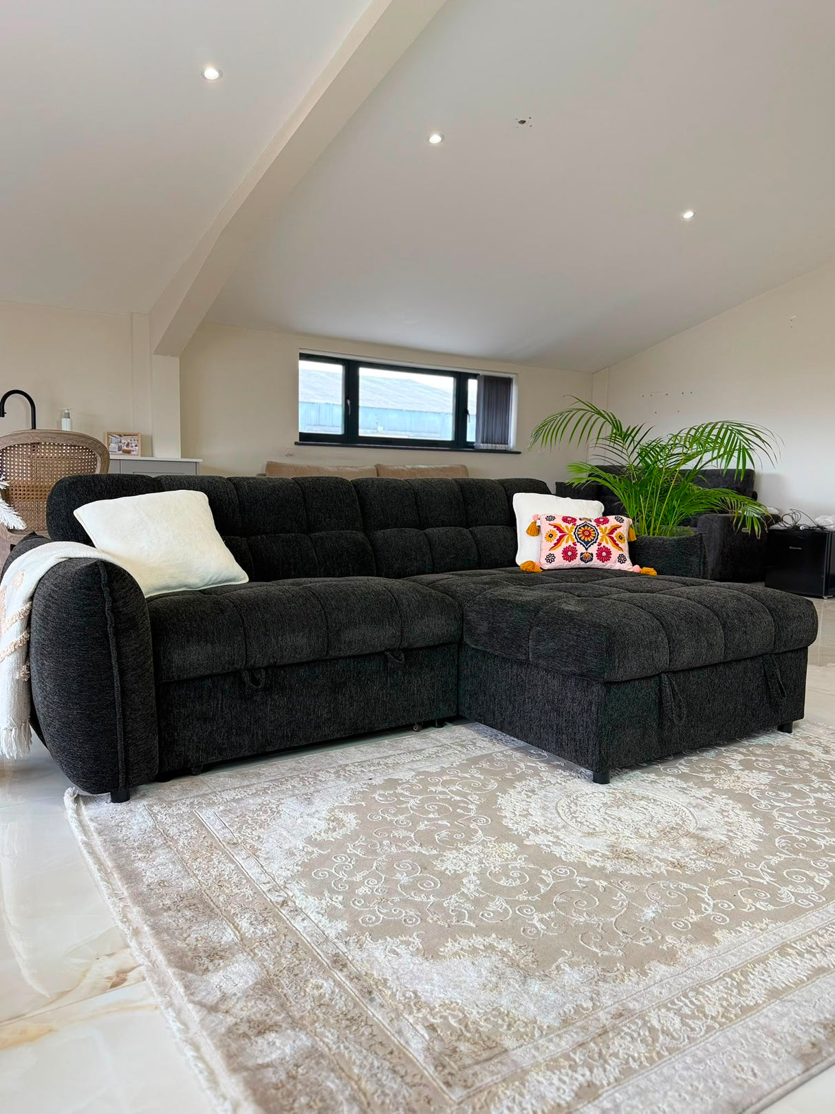 Miami Corner Storage Sofa Bed (Available in Black, Grey or Teal)