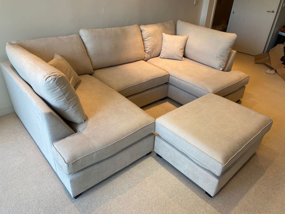 Westminster U-Shape/Cinema Sofa (Available in Plush Velvet Champagne, Plush Velvet Grey, Plush Velvet Black, Linen Beige, Linen Light Grey, Linen Charcoal, Boucle Cream or Boucle Grey)