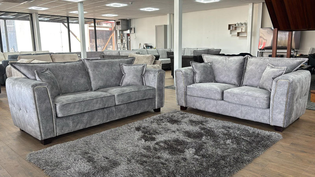 Venus 3 Seat and 2 Seat Sofa Bundle Deal (Available in Ashley Velvet Silver, Charcoal or Brown)