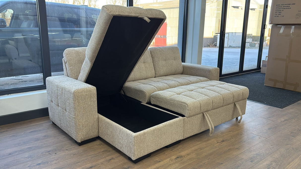 Milano Corner Sofa Bed with Storage (Available in Chenille Beige, Dark Grey or Teal)