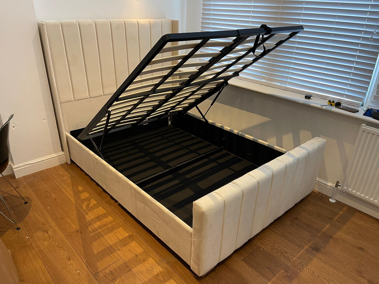 Zoe Winged Bed with Storage (Available in Plush Velvet Cream)