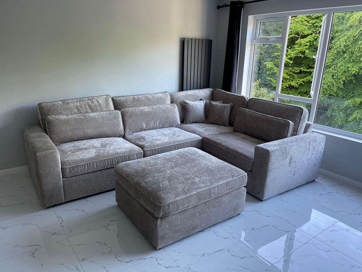Lola Small Corner Modular Sofa (Available in Chenille Ivory, Mocha or Grey)