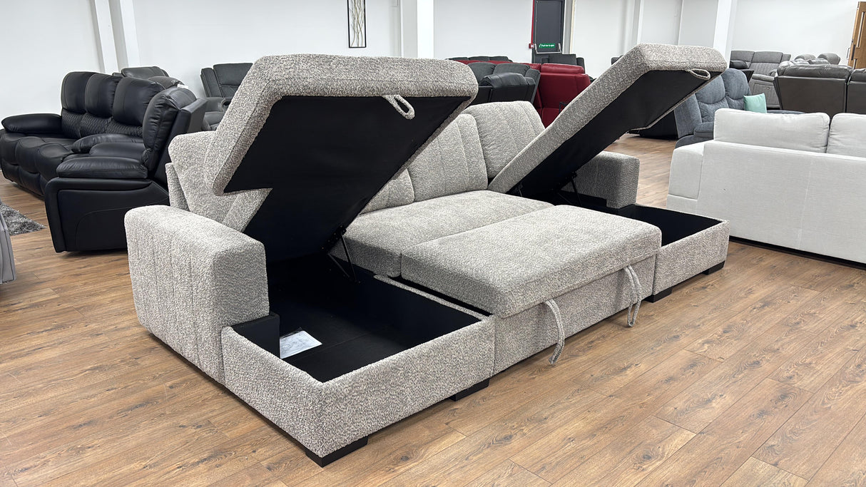 Vareena U-Shape Sofa Bed with Storage (Available in Chenille Light Grey, Dark Grey, Blue, Beige or Green)