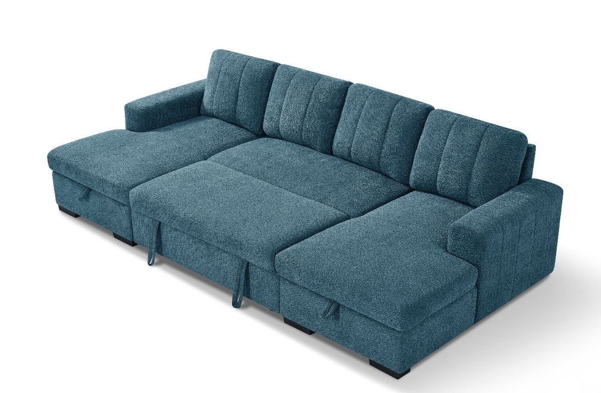 Vareena U-Shape Sofa Bed with Storage (Available in Chenille Light Grey, Dark Grey, Blue, Beige or Green)