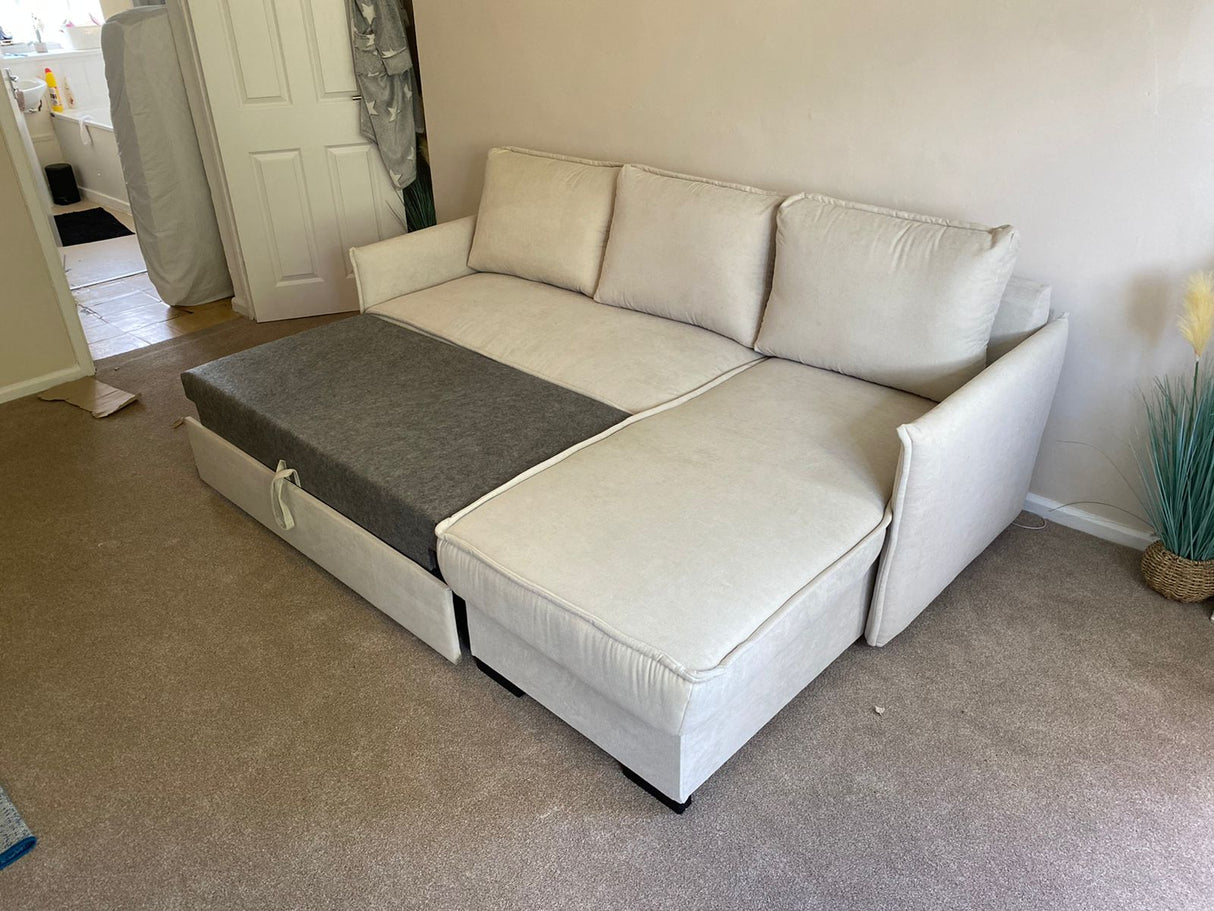 Megan Corner Sofa Bed with Storage (Available in Chenille Teal, Light Grey Dark Grey or Stone)