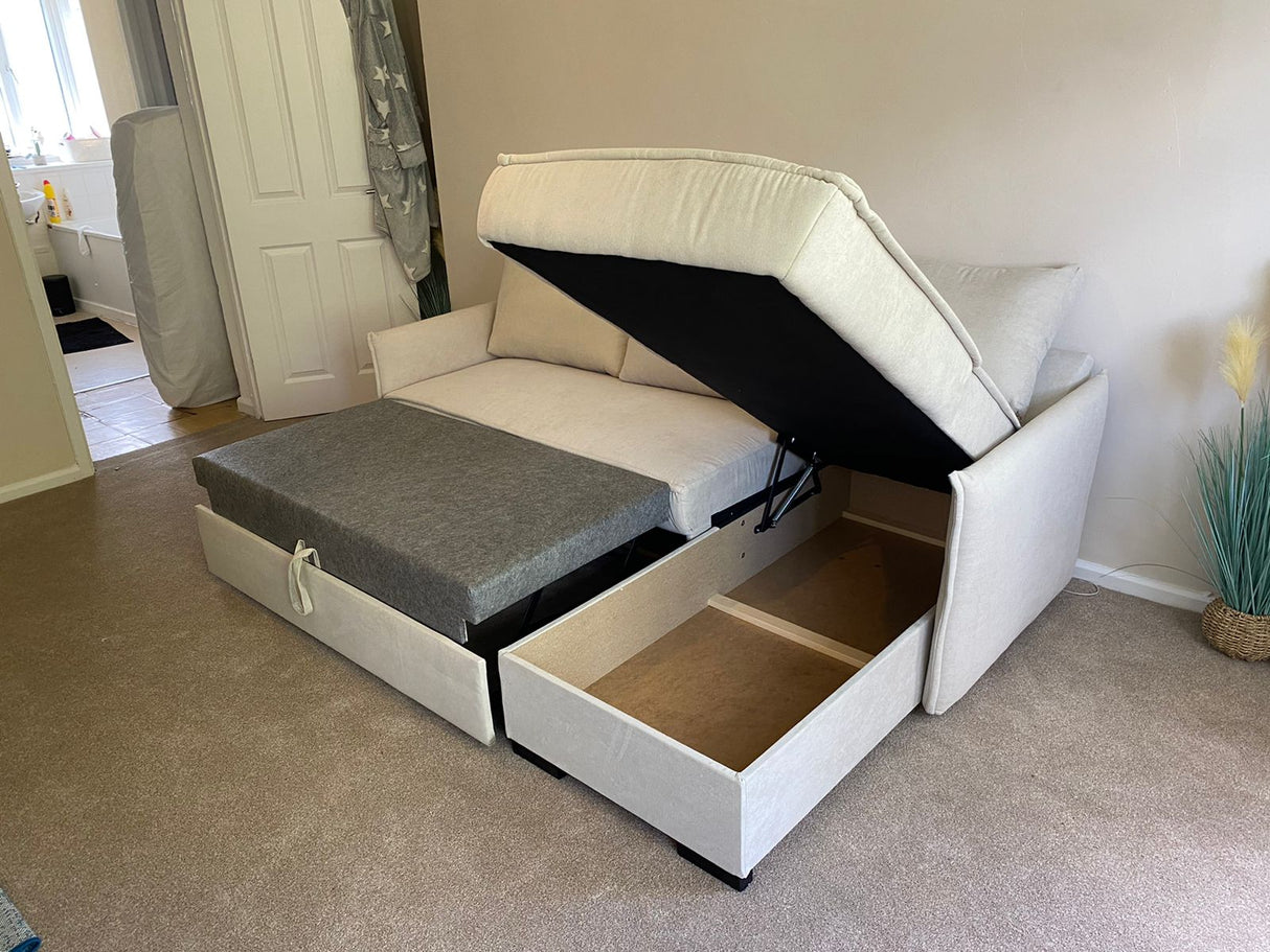 Megan Corner Sofa Bed with Storage (Available in Chenille Teal, Light Grey Dark Grey or Stone)