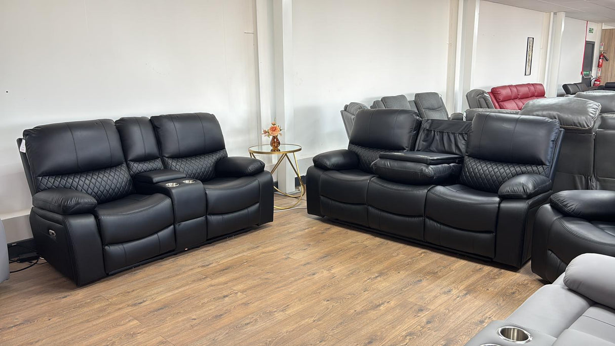 Pentagon 2 Seat Electric Recliner Sofa (Available in Leather Grey or Black)