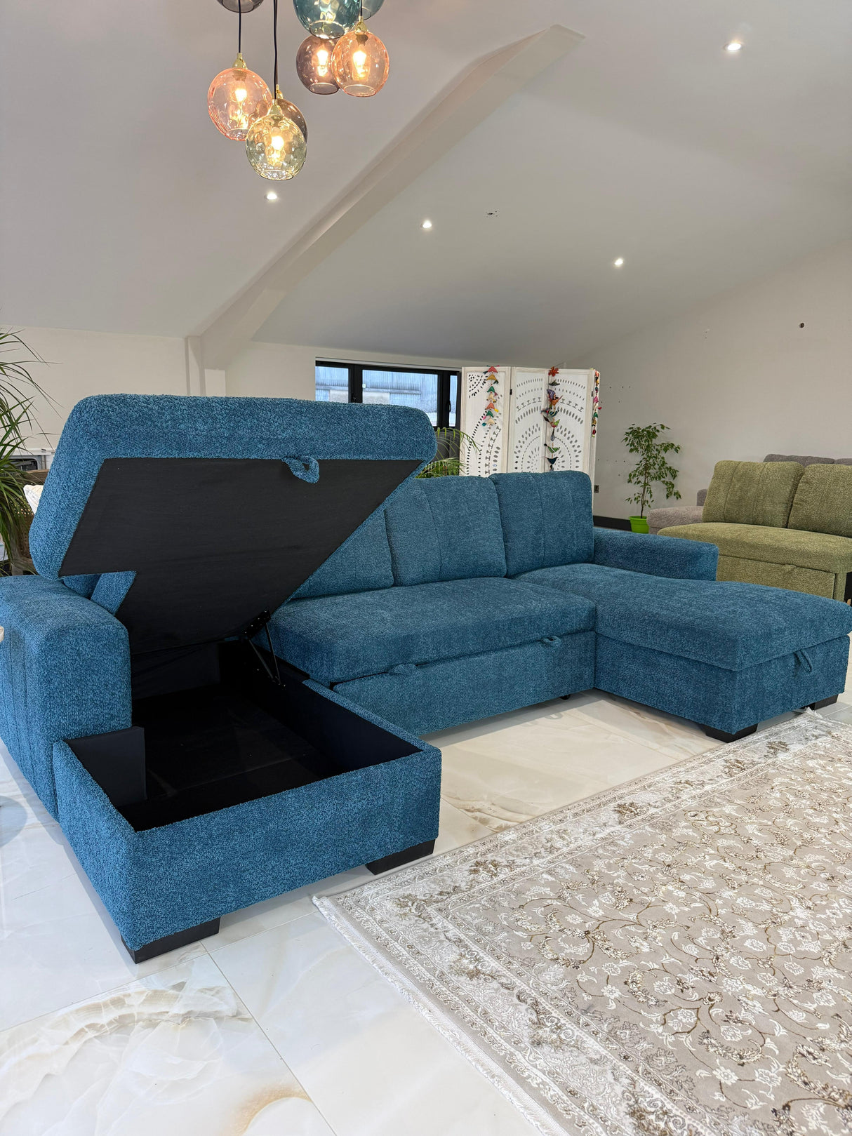 Vareena U-Shape Sofa Bed with Storage (Available in Chenille Light Grey, Dark Grey, Blue, Beige or Green)