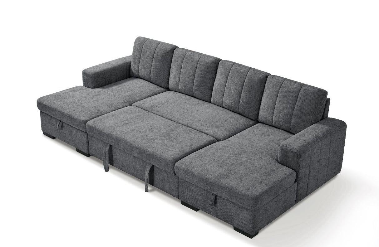 Vareena U-Shape Sofa Bed with Storage (Available in Chenille Light Grey, Dark Grey, Blue, Beige or Green)