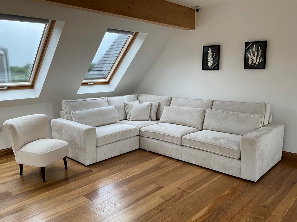 Lola Small Corner Modular Sofa (Available in Chenille Ivory, Mocha or Grey)