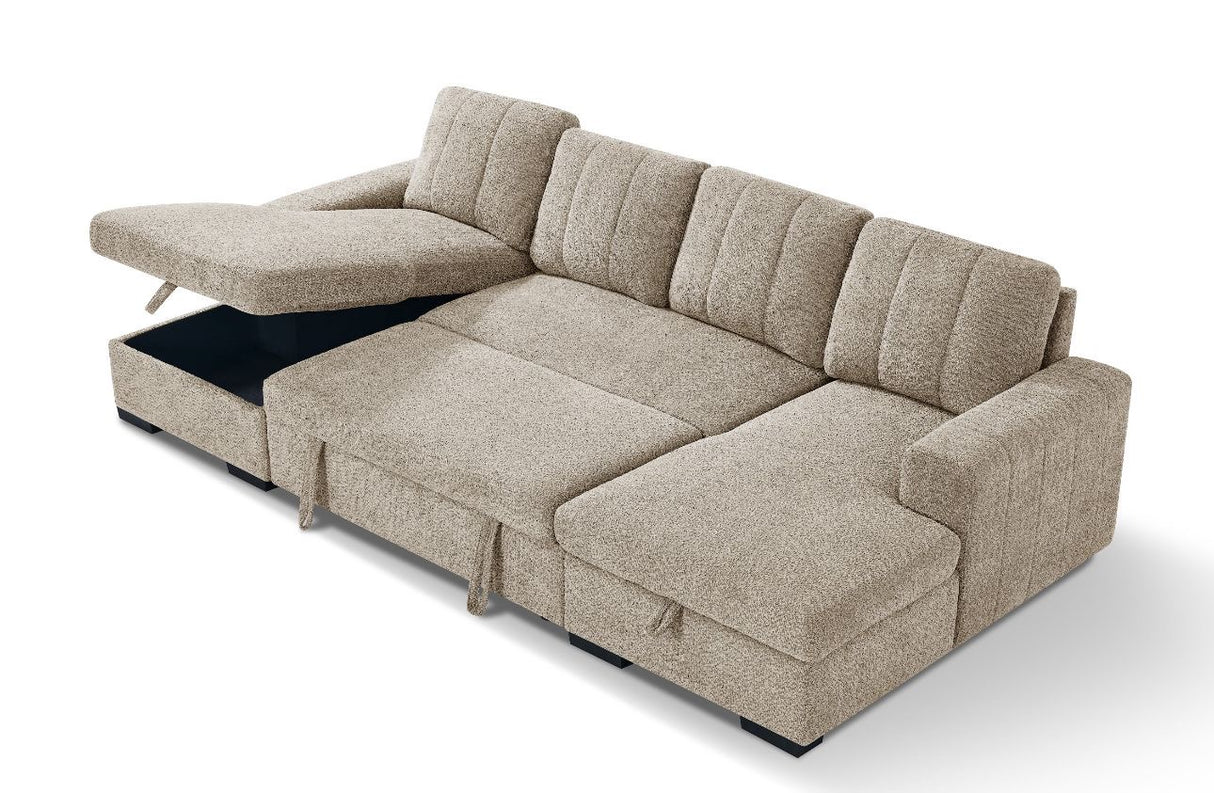 Vareena U-Shape Sofa Bed with Storage (Available in Chenille Light Grey, Dark Grey, Blue, Beige or Green)
