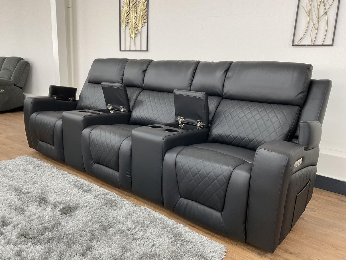 Napoli 3 Seat Electric Recliner Cinema Sofa (Available in Leather Black, Grey or Red)