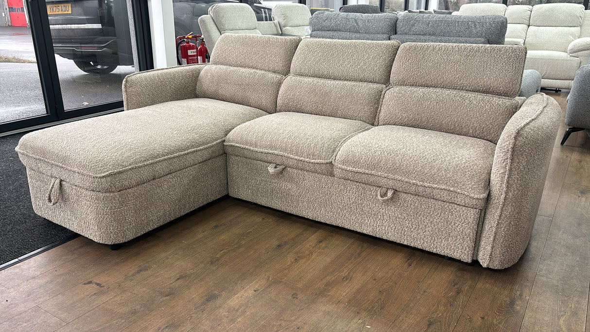 Naples Corner Sofa Bed with Storage (Available in Chenille Grey, Blue, Beige or Green)
