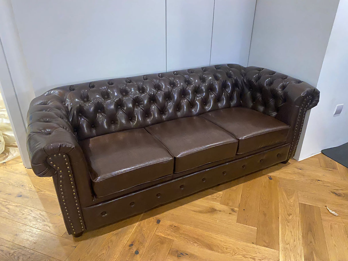 Hampton 3 Seat Chesterfield Leather Sofa (Available in Black Leather, Antique Brown Leather or Oxblood Red Leather)